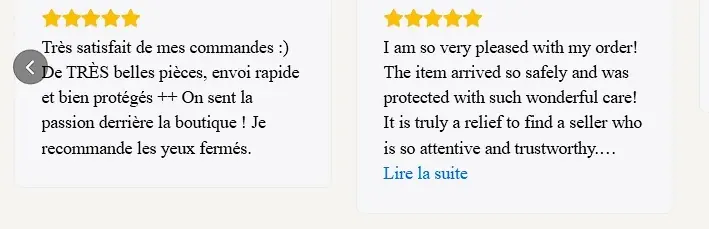 Exemples d'avis très positifs sur la qualité de service de La Galerie du Manga. Ces commentaires mettent en avant l'expertise et la qualité d'emballage et d'expédition de la boutique.