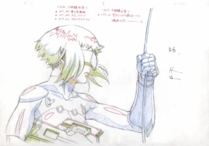 Fukusei genga officiel Ghost in the Shell 25e anniversaire montrant le Major Motoko Kusanagi de profil en tenue tactique